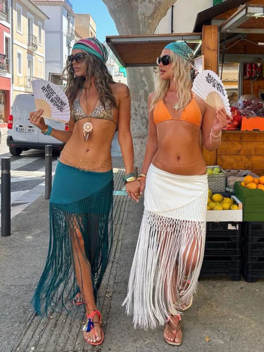 White Fox Boutique Wild Knots Fringe Skirt Ocean Teal Xs View 2